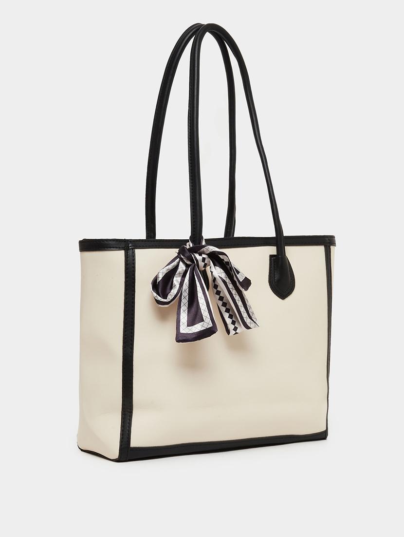 color block pu tote handbag with scarf - 21971436 - Zoom Image - 0
