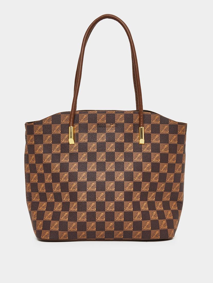 printed brown pu leather handbag - 21971437 - Standard Image - 2