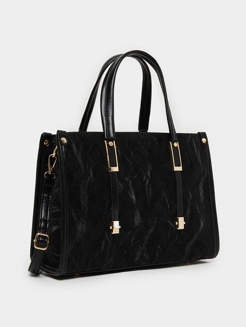 black textured pu leather handbag - 21971438 -  Standard Image - 0