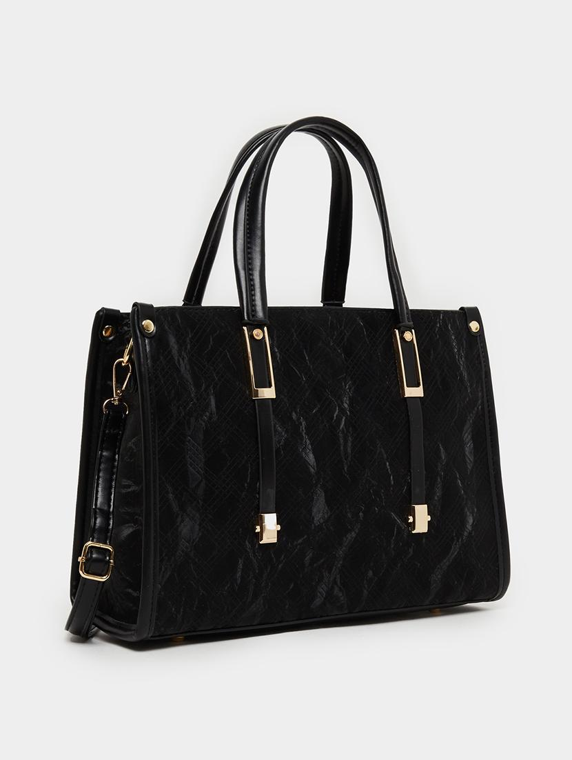 black textured pu leather handbag - 21971438 -  Zoom Image - 0