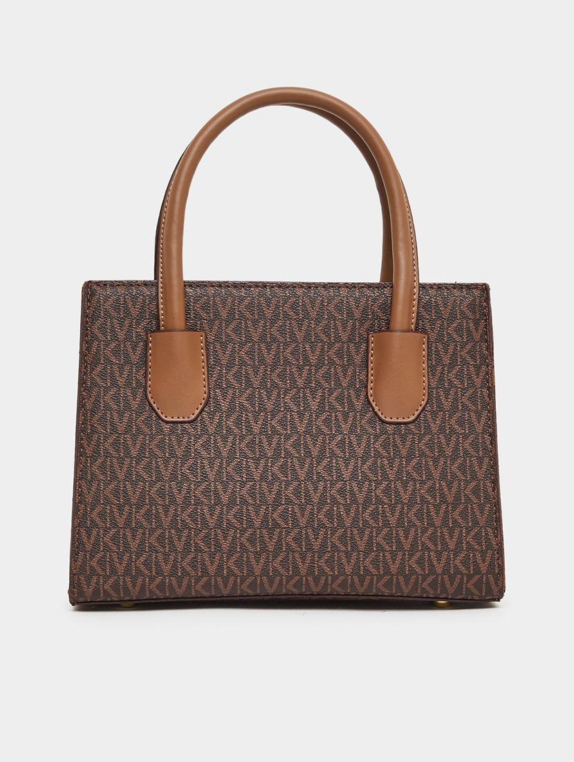 printed brown pu leather structured handbag - 21971442 -  Zoom Image - 0