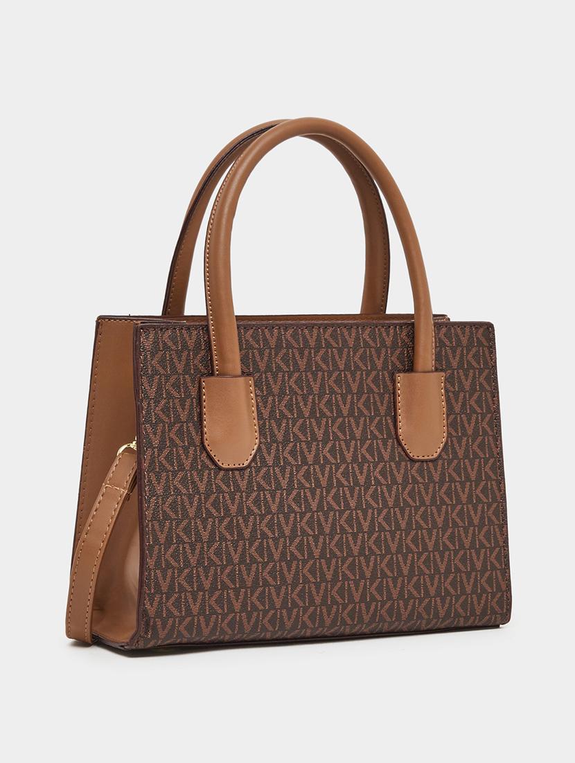 printed brown pu leather structured handbag - 21971442 - Standard Image - 2