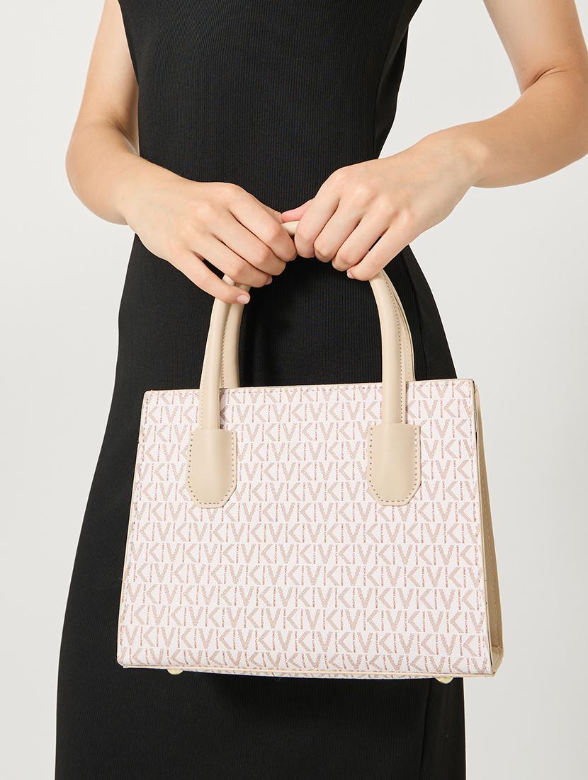 printed beige pu regular handbag - 21971444 - Standard Image - 2