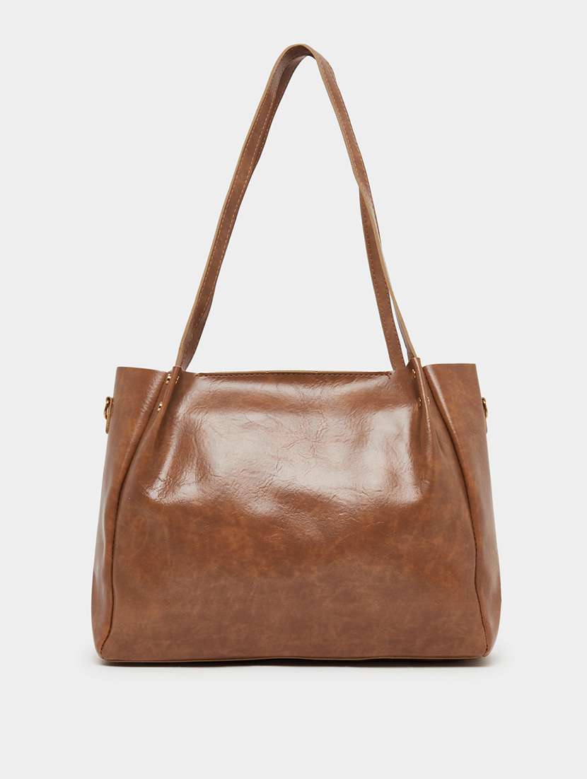 brown solid strap detail shoulder bag - 21971446 - Standard Image - 2
