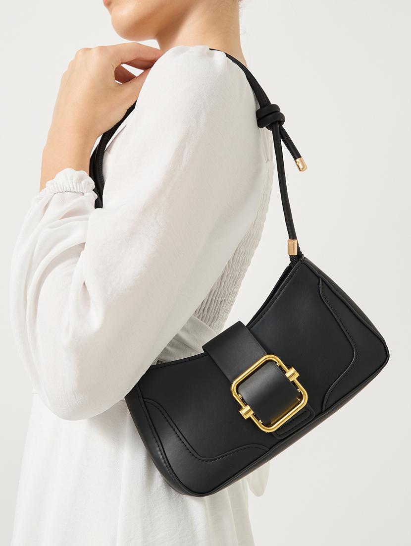 black embellished buckle flap handbag - 21971448 - Standard Image - 2