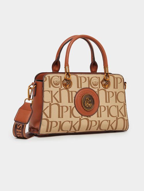 beige printed pu structured handbag - 21971450 - Standard Image - 0