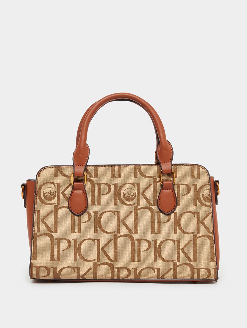 beige printed pu structured handbag - 21971450 - Standard Image - 2