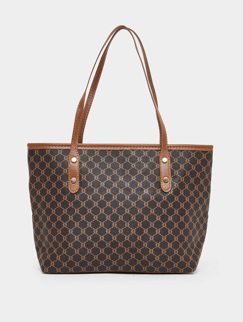women printed brown tote bag with pouch - 21971457 - Standard Image - 2
