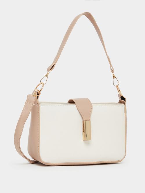 women beige pu color block handbag - 21971458 -  Standard Image - 0