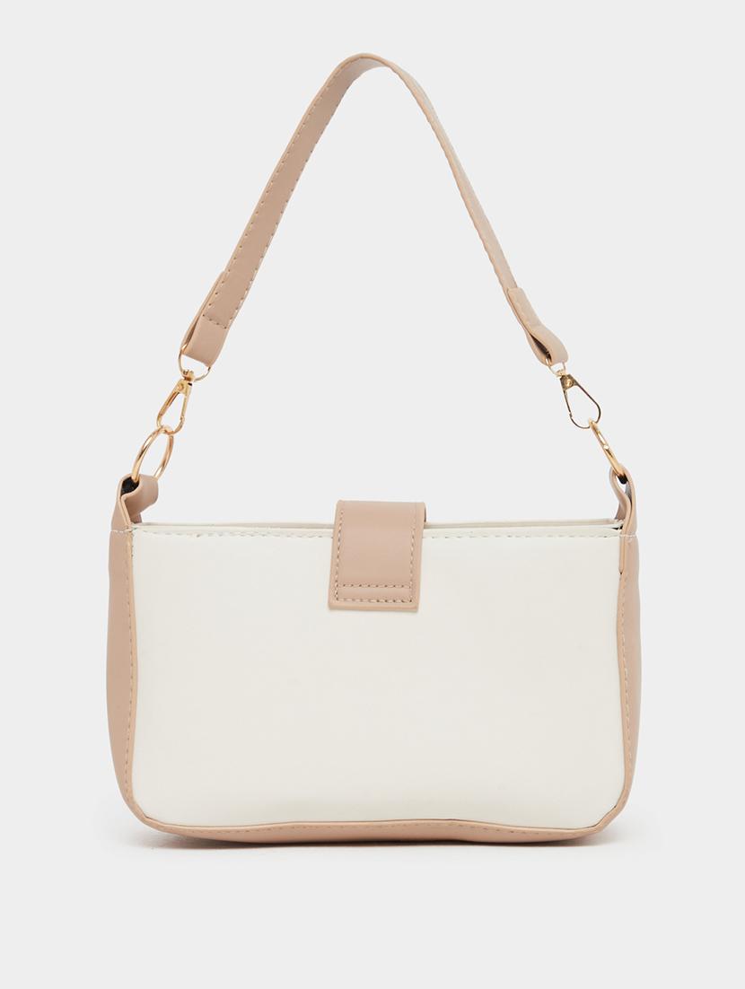 women beige pu color block handbag - 21971458 - Standard Image - 2