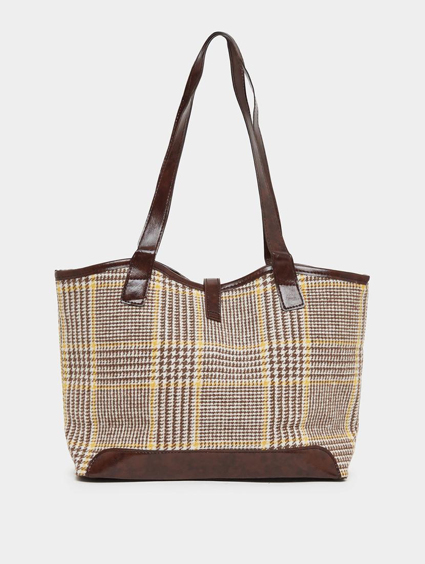 check pattern leather brown color tote bag - 21971459 - Standard Image - 2