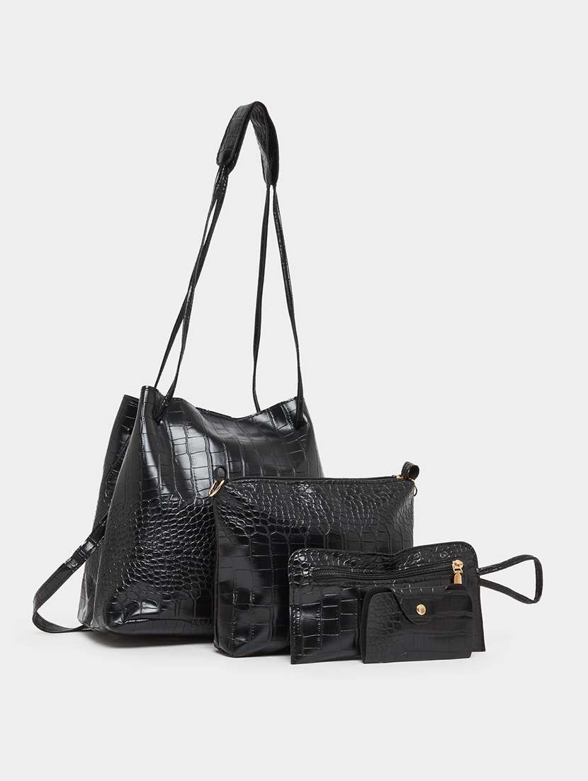 women textured shoulder bag handbag set