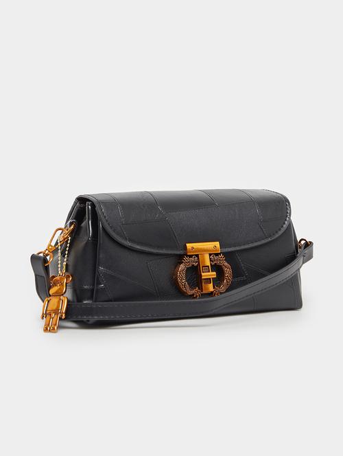women black pu textured sling bag - 21971468 -  Standard Image - 0