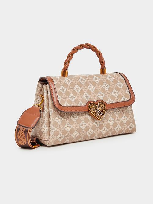 women printed beige pu structured handbag - 21971471 -  Standard Image - 0