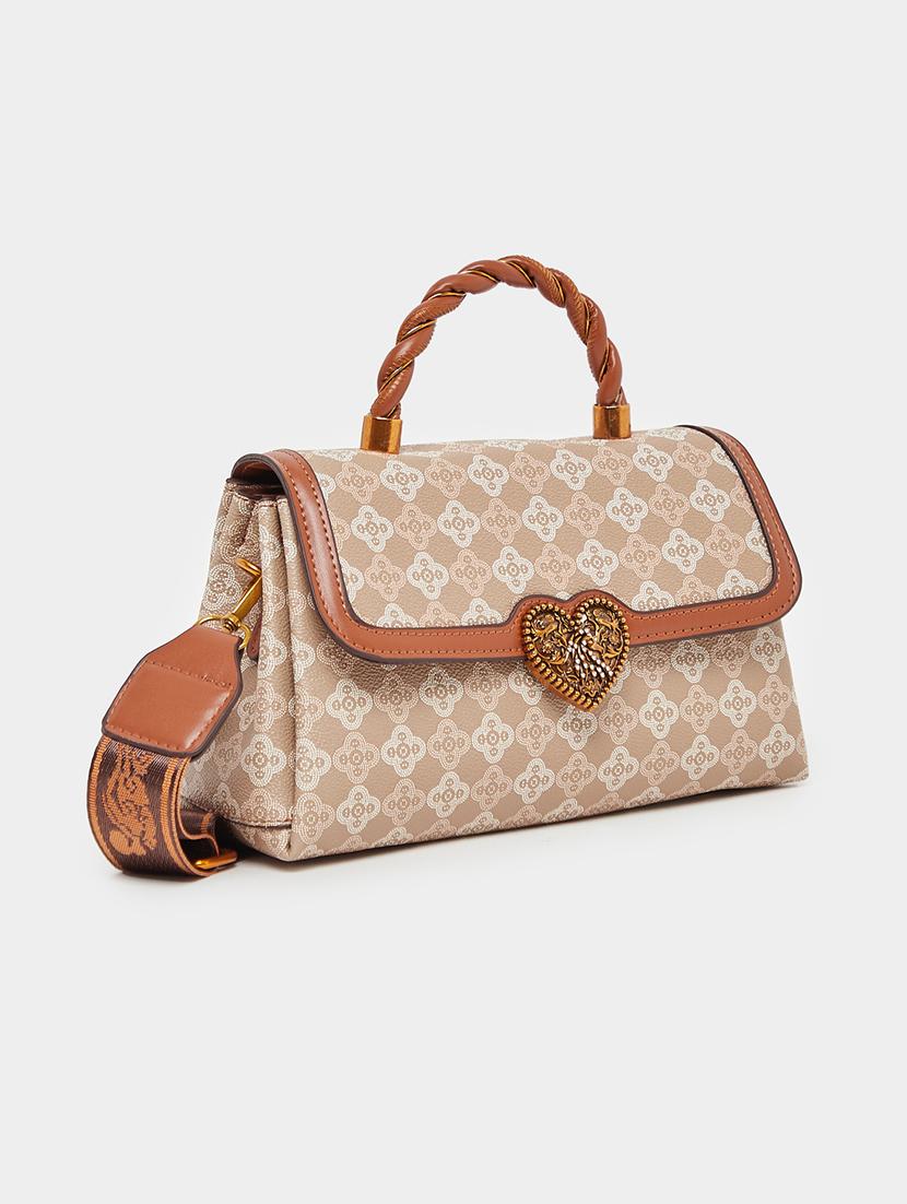 women printed beige pu structured handbag - 21971471 -  Zoom Image - 0