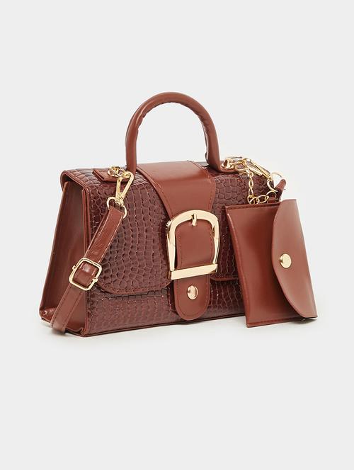 women textured brown pu structured handbag - 21971473 -  Standard Image - 0
