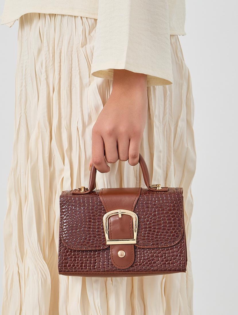 women textured brown pu structured handbag - 21971473 - Standard Image - 2