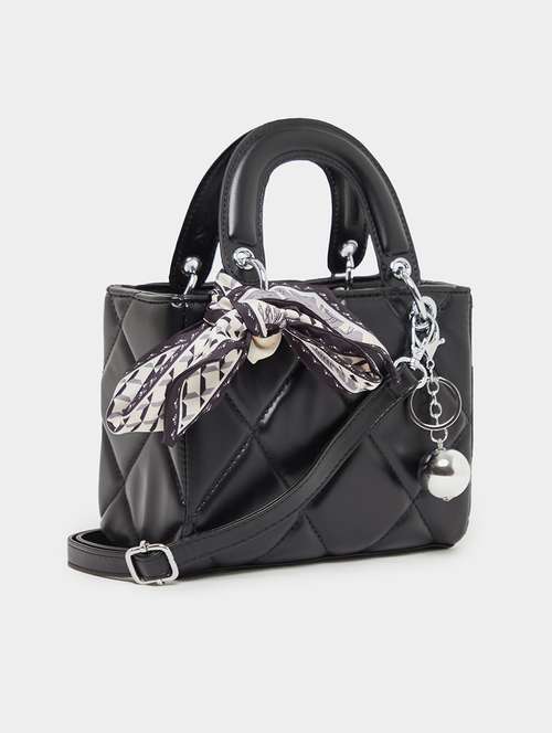black quilted textured party handbag - 21971475 - Standard Image - 0