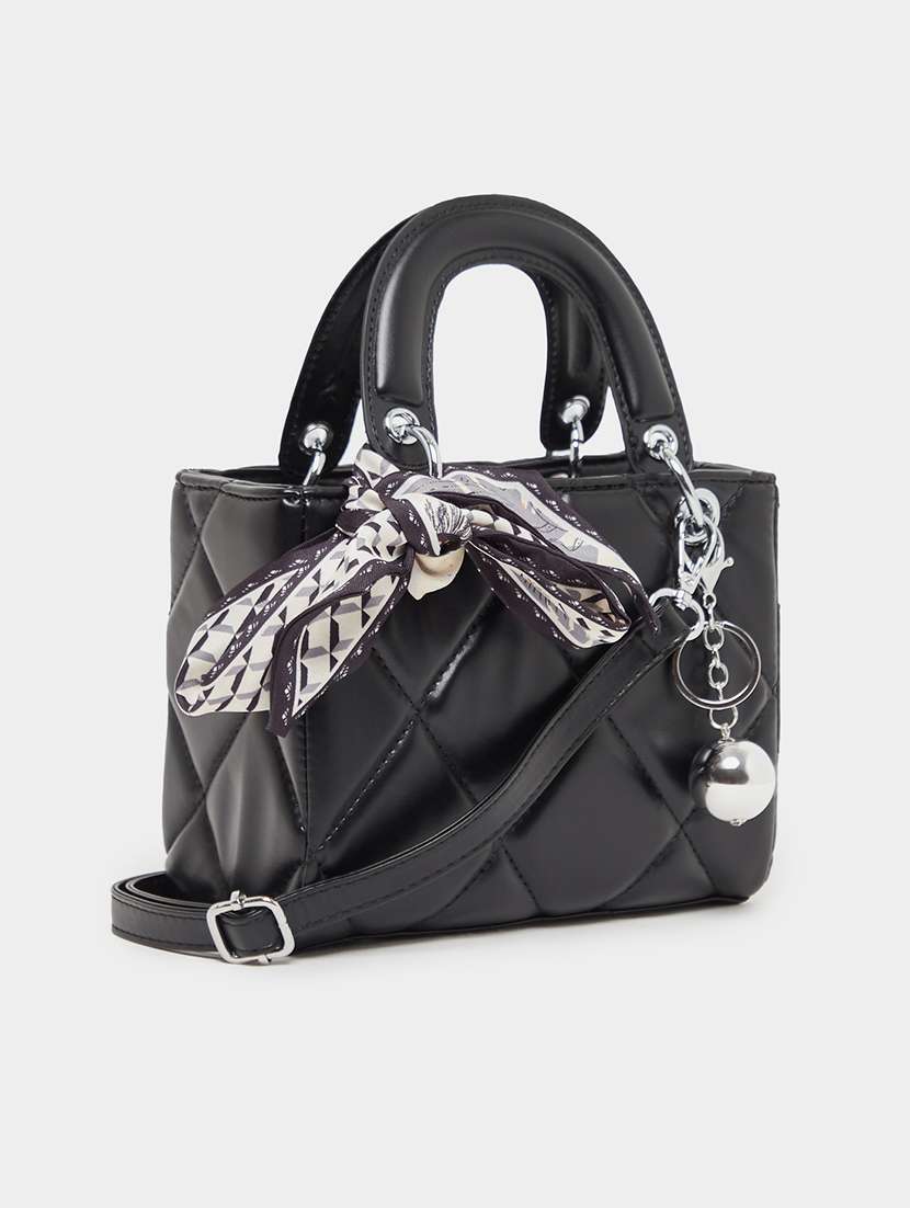 black quilted textured party handbag - 21971475 - Zoom Image - 0