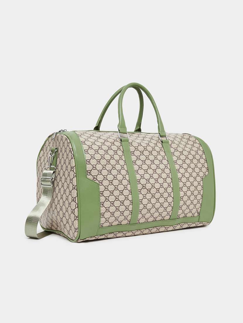 printed beige duffle travel bag