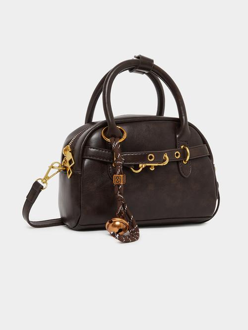 brown textured belt lock detail handbag - 21971486 - Standard Image - 0