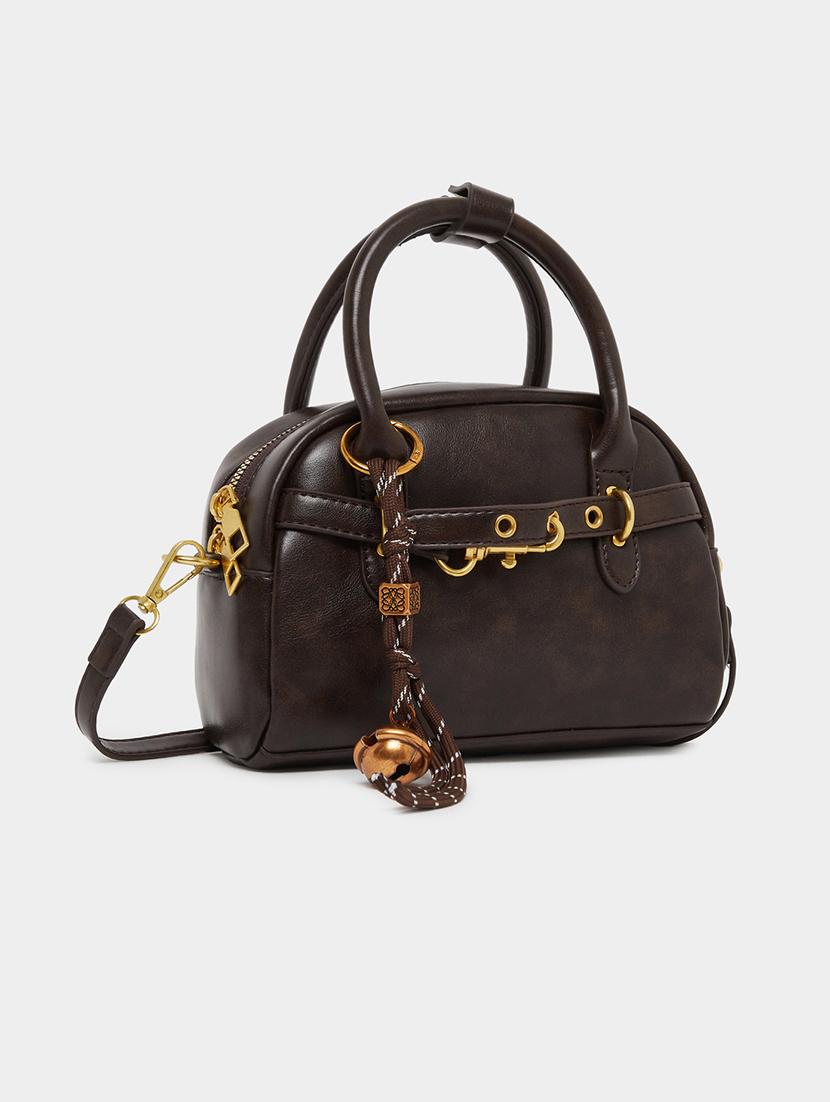 brown textured belt lock detail handbag - 21971486 - Zoom Image - 0