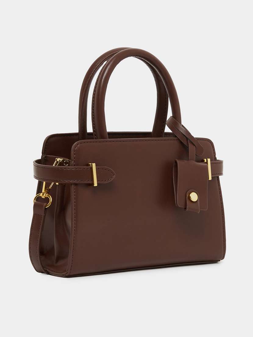 solid brown pu leather handbag