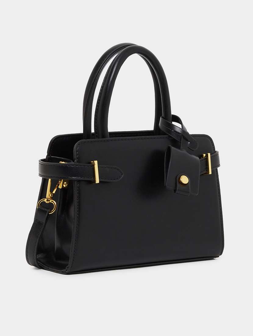 black pu leather belt detail handbag
