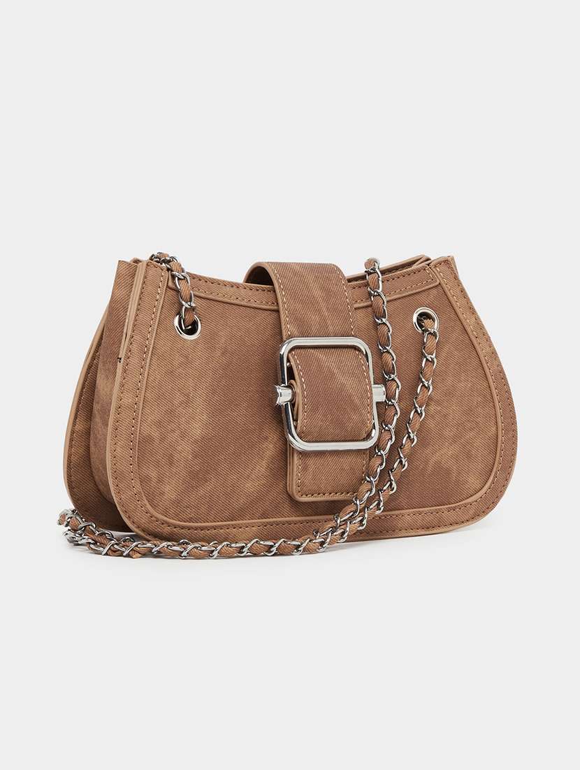 brown solid buckle flap hnadbag - 21971492 - Standard Image - 2