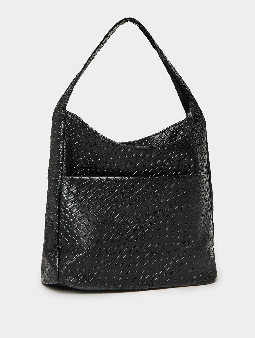 black textured shoulder bag with pockets - 21971495 - Standard Image - 2