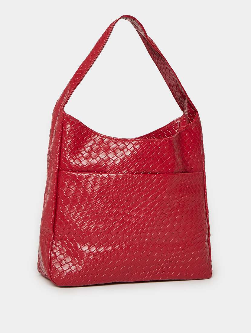 Red Woven Textured Pu Shoulder Bag