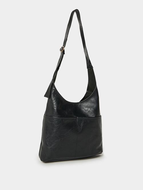 textured black pu leather shoulder bag - 21971498 -  Standard Image - 0