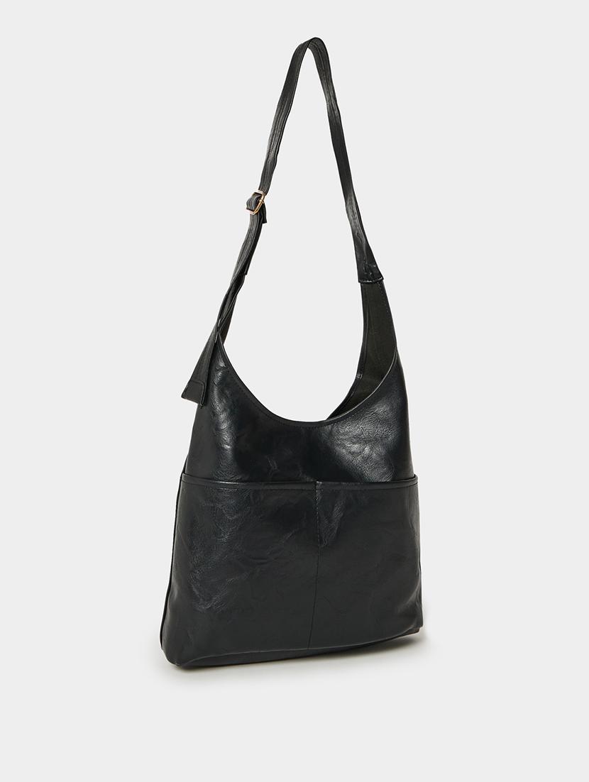 textured black pu leather shoulder bag - 21971498 -  Zoom Image - 0