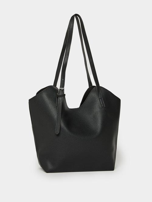 black pu solid shoulder bag handbag - 21971499 - Standard Image - 0