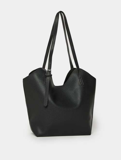 black pu solid shoulder bag handbag