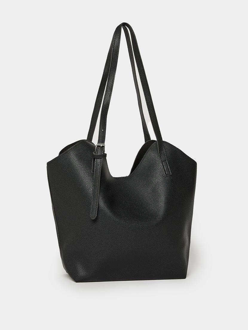 black pu solid shoulder bag handbag - 21971499 - Zoom Image - 0