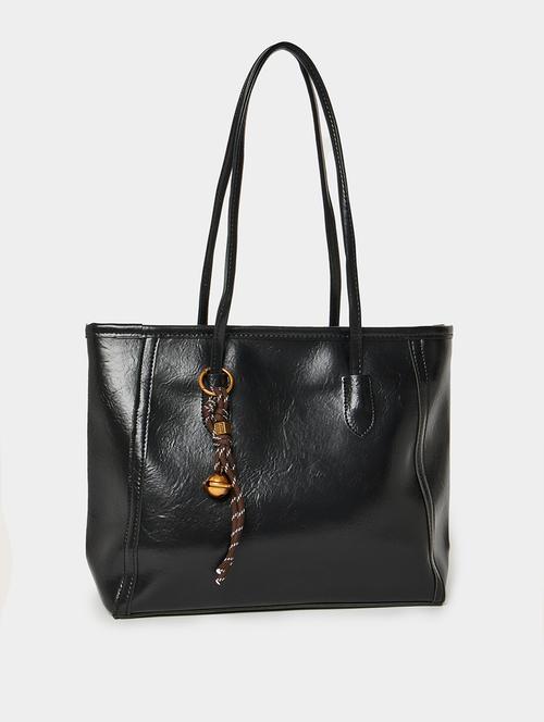 black textured pu shoulder bag with tassel - 21971500 -  Standard Image - 0