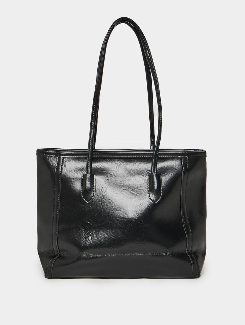 black textured pu shoulder bag with tassel - 21971500 - Standard Image - 2
