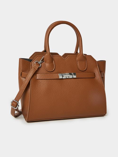 textured brown pu leather handheld bag - 21971502 -  Standard Image - 0