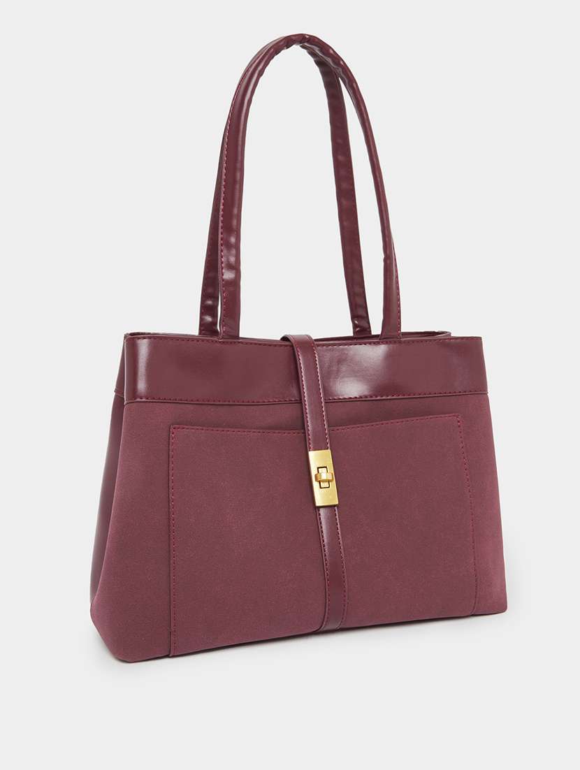 maroon solid shoulder bag with twist clasp