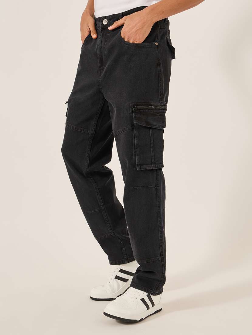 men black solid mid rise regular fit cargo - 21971525 -  Standard Image - 2