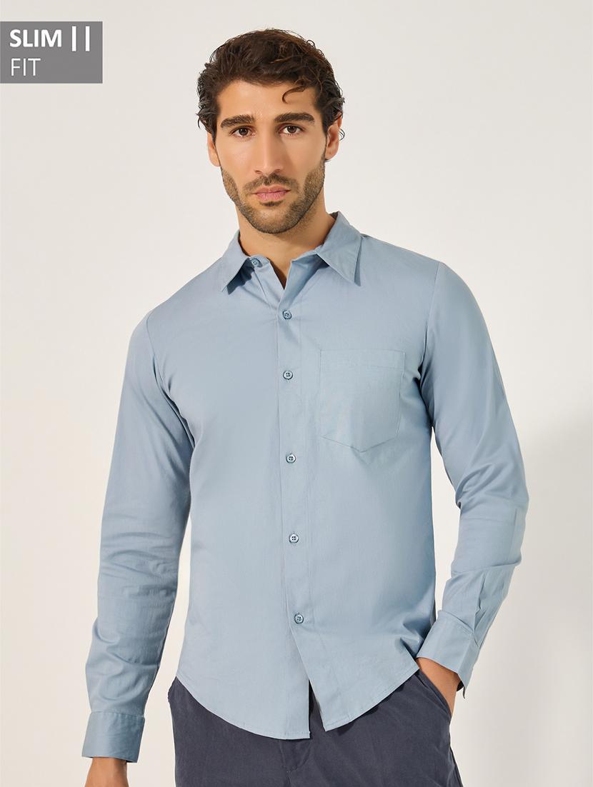 men solid long sleeve slim fit casual shirt