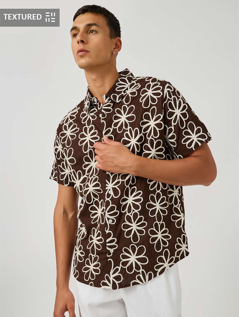 men textured short sleeve regular fit casual shirt - 21971547 -  Standard Image - 2