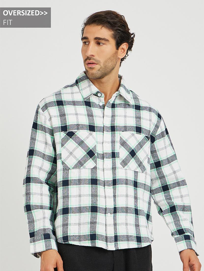 men checkered long sleeve oversized casual shirt - 21971552 -  Zoom Image - 0