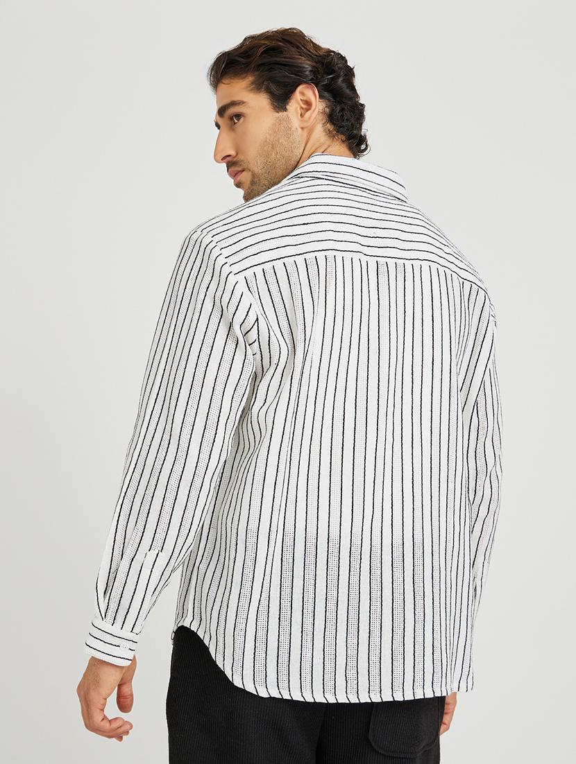 men striped long sleeve loose fit casual shirt - 21971553 - Standard Image - 2