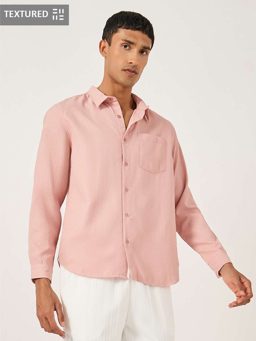 men textured long sleeve regular fit casual shirt