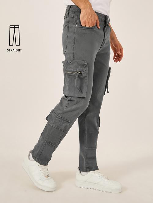 men grey solid mid rise regular fit cargo - 21971589 - Standard Image - 0