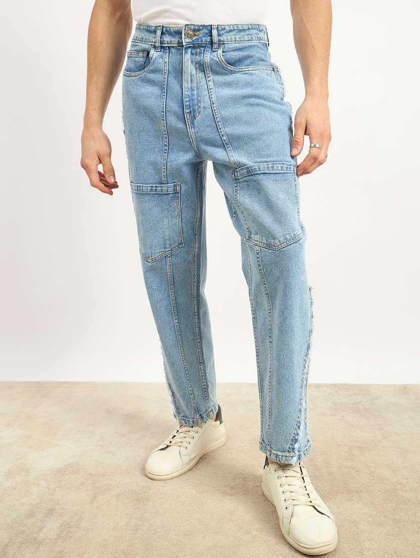 men light blue solid mid rise regular fit cargo - 21971590 - Standard Image - 2