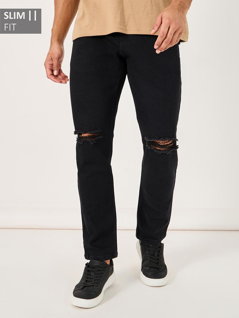 men slash knee mid rise full length jeans - 21971591 -  Zoom Image - 0