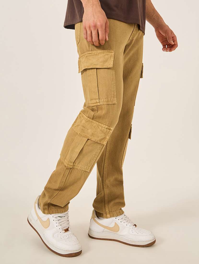 men brown solid mid rise cargo
